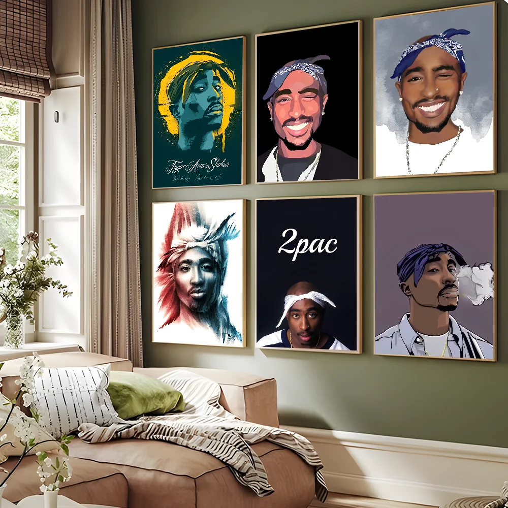 2Pac Tupac Amaru Shakur Movie Sticky Posters Retro Kraft Paper Sticker DIY Room Bar Cafe Aesthetic Art Wall Painting