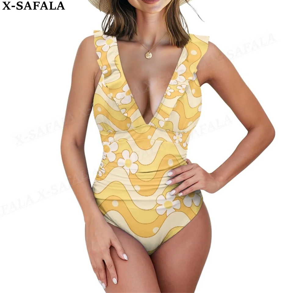 

Colorful Floral Print Ruffled One Piece Swimsuit V Neck Lace Up Women Sexy Bikini Summer Beachwear Sexy Beach Swimwear-1