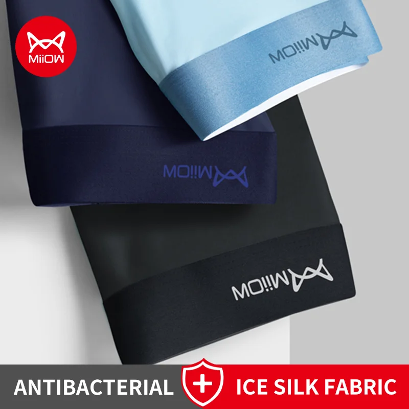 

MiiOW, 3 шт., мужские боксеры из ледяного шелка, нижнее белье, дышащие мужские трусы, графеновые антибактериальные мужские трусы, мужские трусы-боксеры