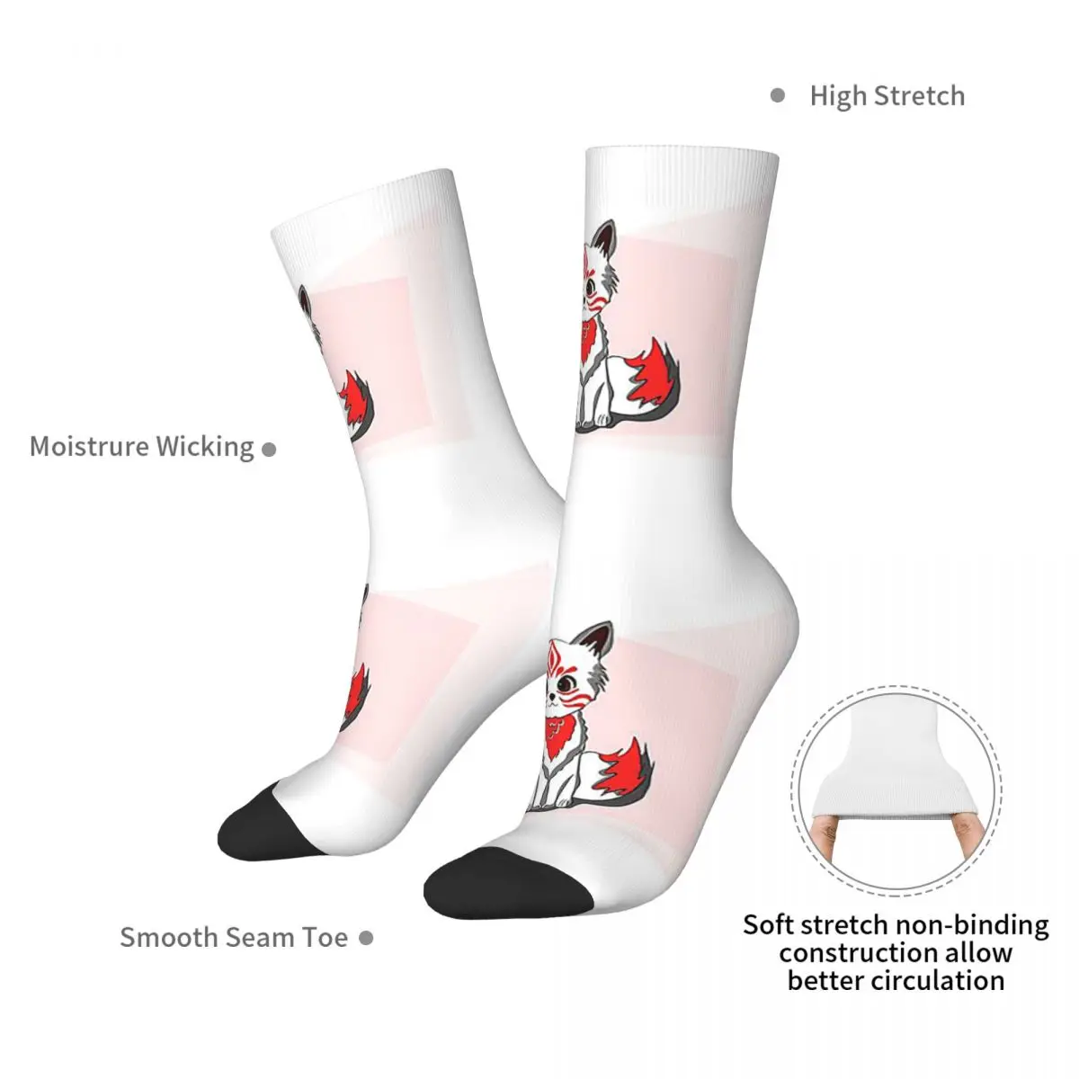 Red Kitsune Fox Socks Harajuku Sweat Absorbing Stockings All Season Long Socks Accessories for Unisex Christmas Gifts