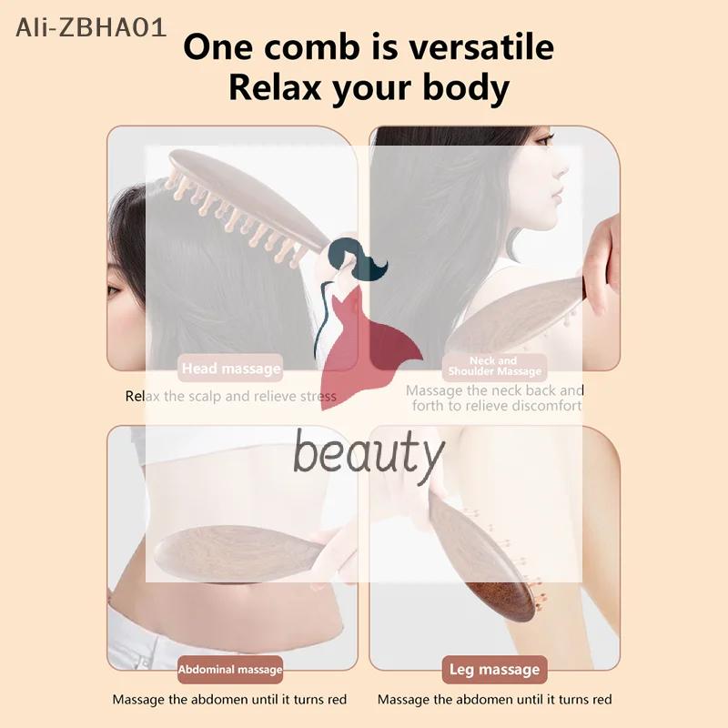 

Guasha Scraping Body Massager Multi-Functional Wood Therapy Massage Comb Scalp Head Massager Natural Sandalwood Circular Tooth