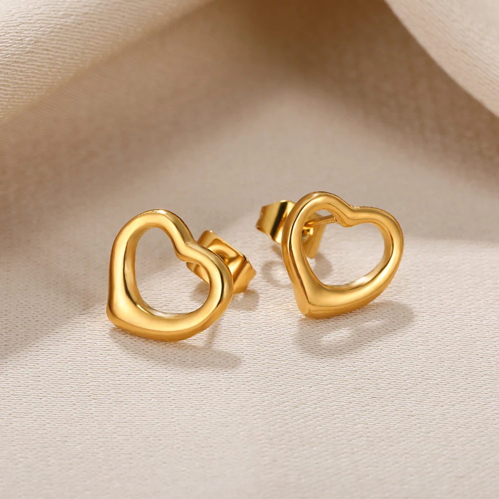 Stainless Steel Gold Color Heart Stud Earrings For Women Girl Party Jewelry Love Minimalism Earrings Wedding Gifts