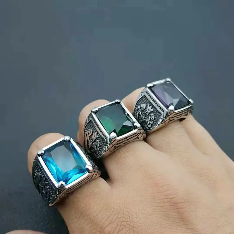 Size 7-15 Punk Retro Stainless Steel Natural Stone Men Finger Ring Mens Signet Rings Rock Jewelry Drop Shipping Never Fade