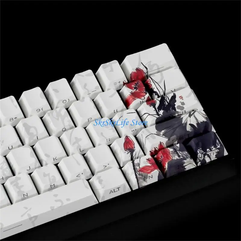 

E65E Ergonomic OEM Profile Keycap Set with Plums Blossoms Art for Mechanical Keyboards