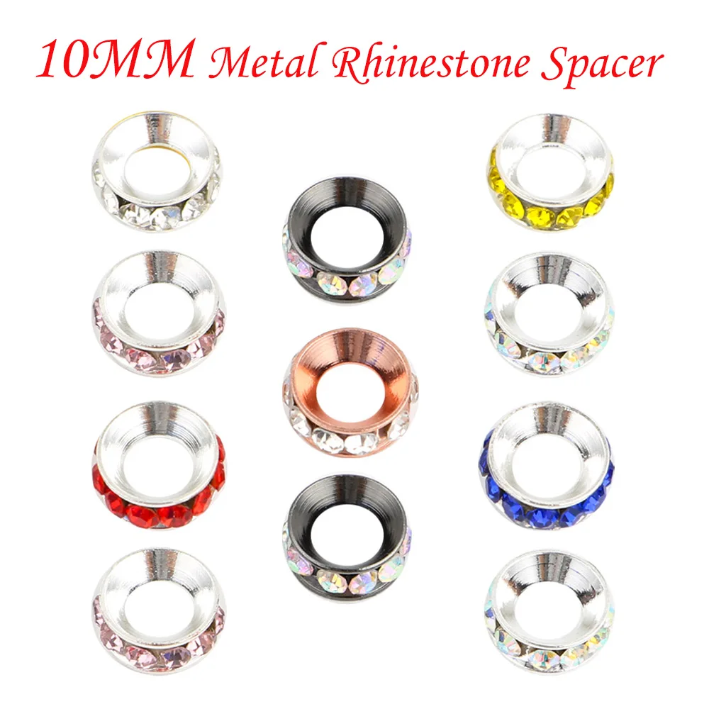 Sunrony Metal Rhinestone Spacer 10mm 10/20/30Pcs Big Hole Beads Jewelry DIY Necklace Bracelet Stationery Decoration Accessories