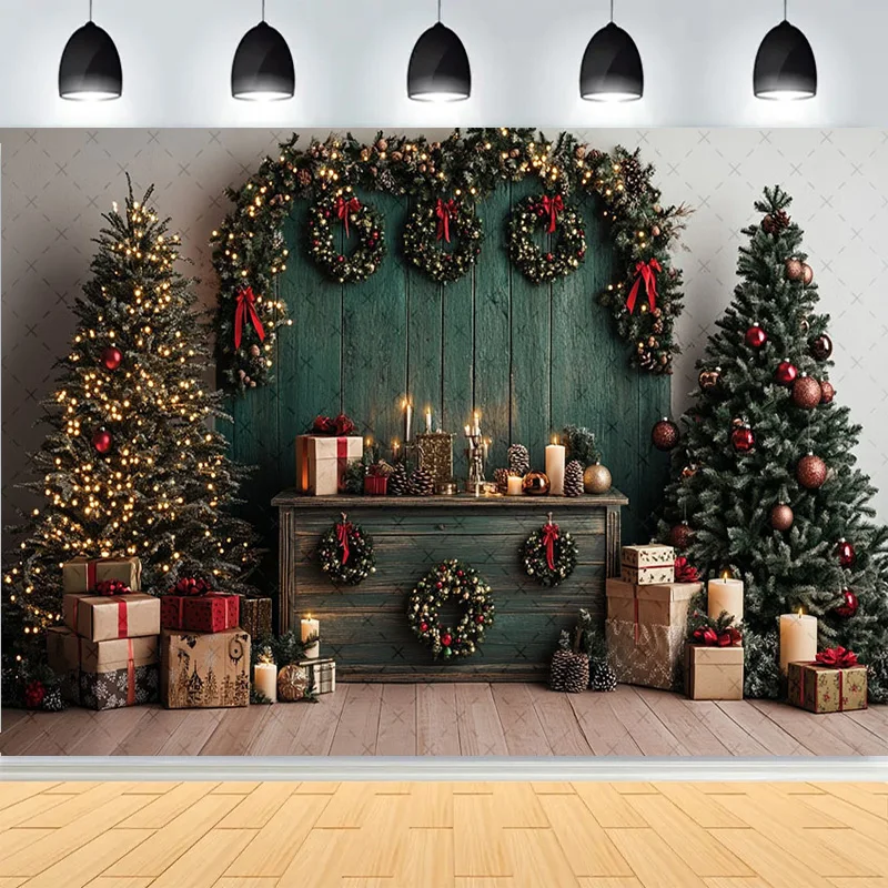 Christmas Day Fireplace Photography Backdrops Prop illustration Window Living Room Interior Village House Theme Background HK-01