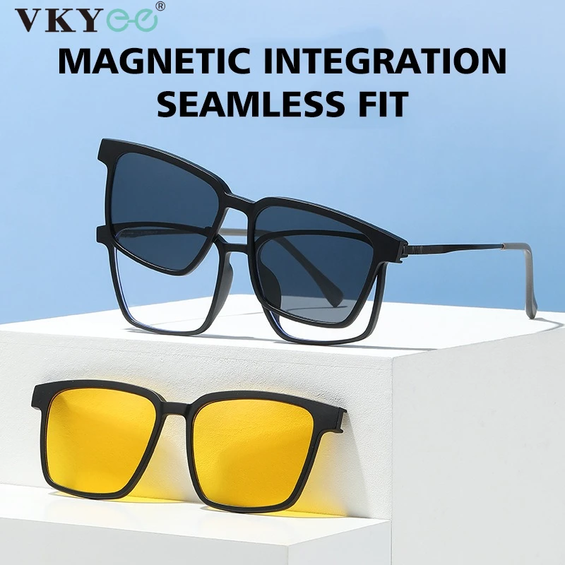 

VICKY New Simple Square Glasses Frame Women 3-in-1 Clip-On Magnetic Anti Blue Light Reading Glasses Men Custom Prescription 6623
