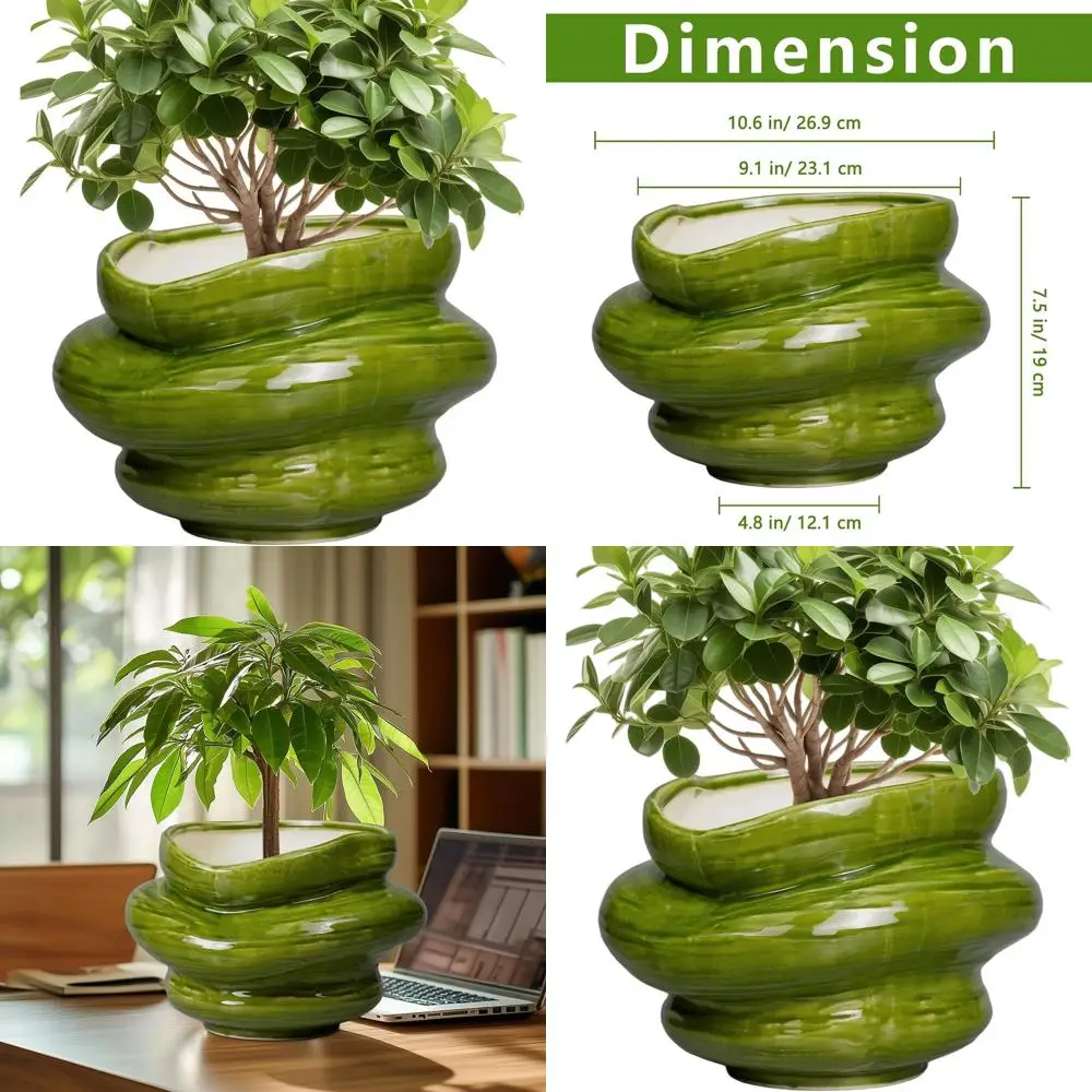 

Кашпо для бонсай 10,6 дюйма с дренажем для комнатных и уличных растений, подходит для мужчин и женщин, зеленый