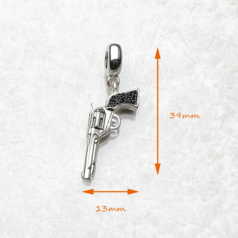 New Trendy Stylish Vintage 925 Sterling Silver Tone Cowboy Gun Pistol Pendant Revolver Shaped Charm Novelty Gifts for Men view 3