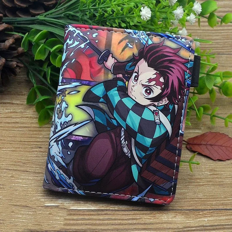 Anime Demon Slayer Kamado Tanjirou Leather Wallet Anti-Magnetic Credit Cards Holder with Organizer Coin Pocket Money Clips Purse