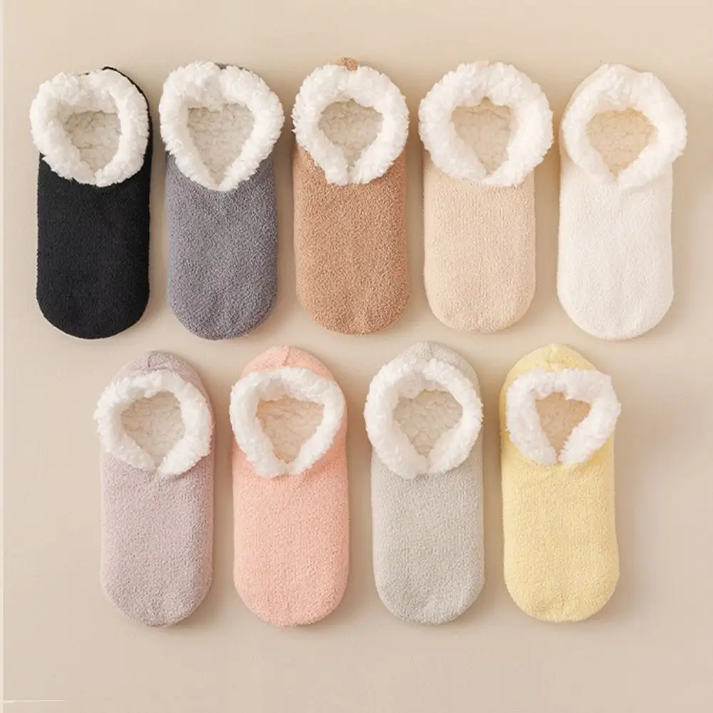 موضة سميكة جوارب من الصوف. الحمل بلون عدم الانزلاق أسفل جوارب صوف الضأن الدافئة لينة النوم النعال الجوارب الاستخدام المنزلي #3