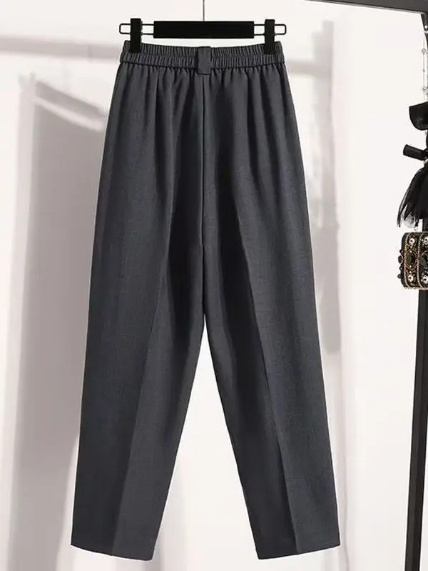 

Summer New plus Size High Waist Slimming Drapey Suit Pants Women's Nine-Piece Pants Commute Style Polyester Fiber Straight Leg