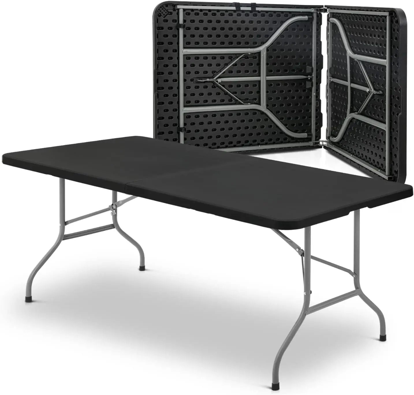 8Ft Folding Heavy Duty Utility Table, Indoor Outdoor Portable Plastic Wedding Event Picnic Table w/Steel Legs and Hand