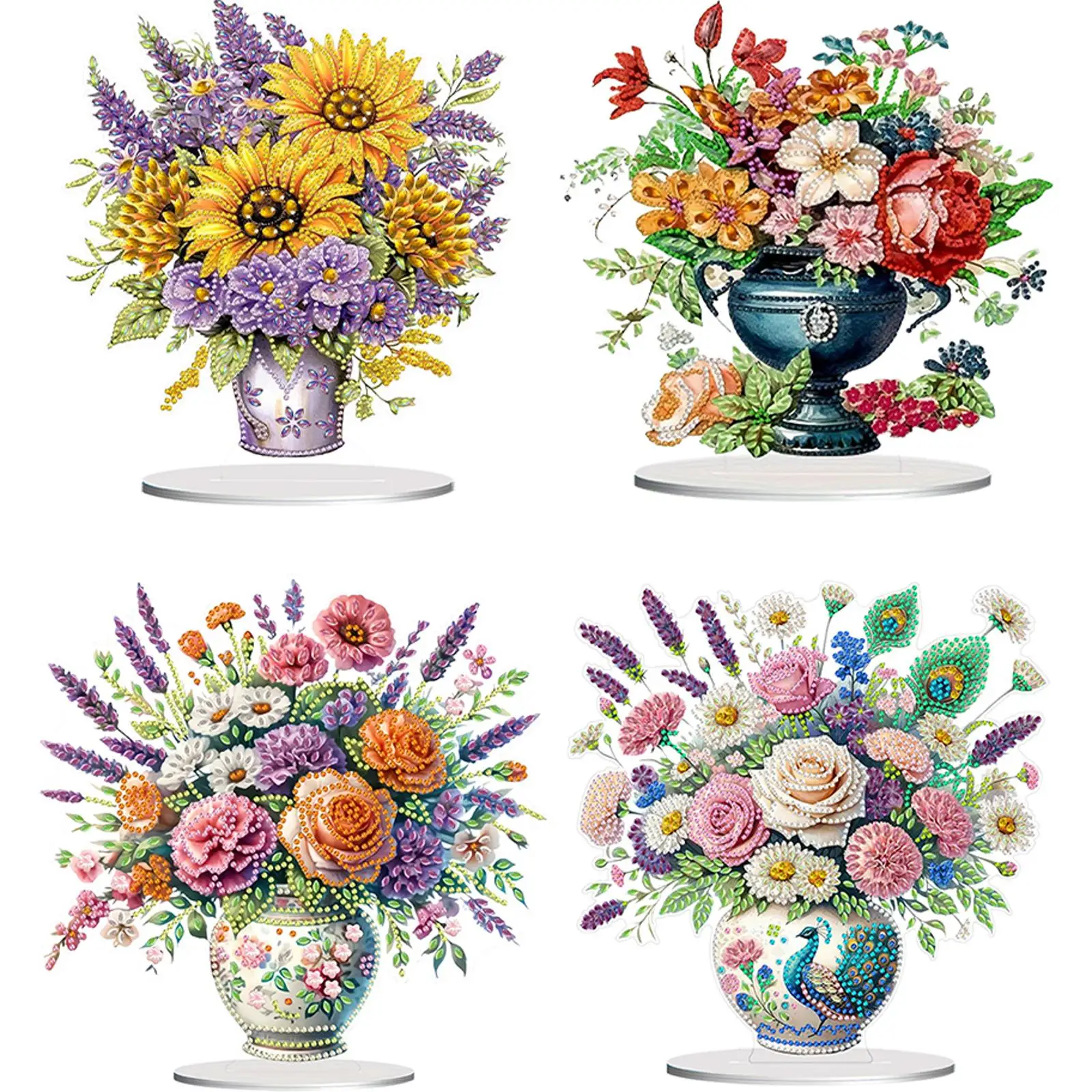 2D Flat Print Flower DIY Table Top Diamond Painting Ornament Kits Diamond Painting Desktop Decorations Bedroom Table Decoration