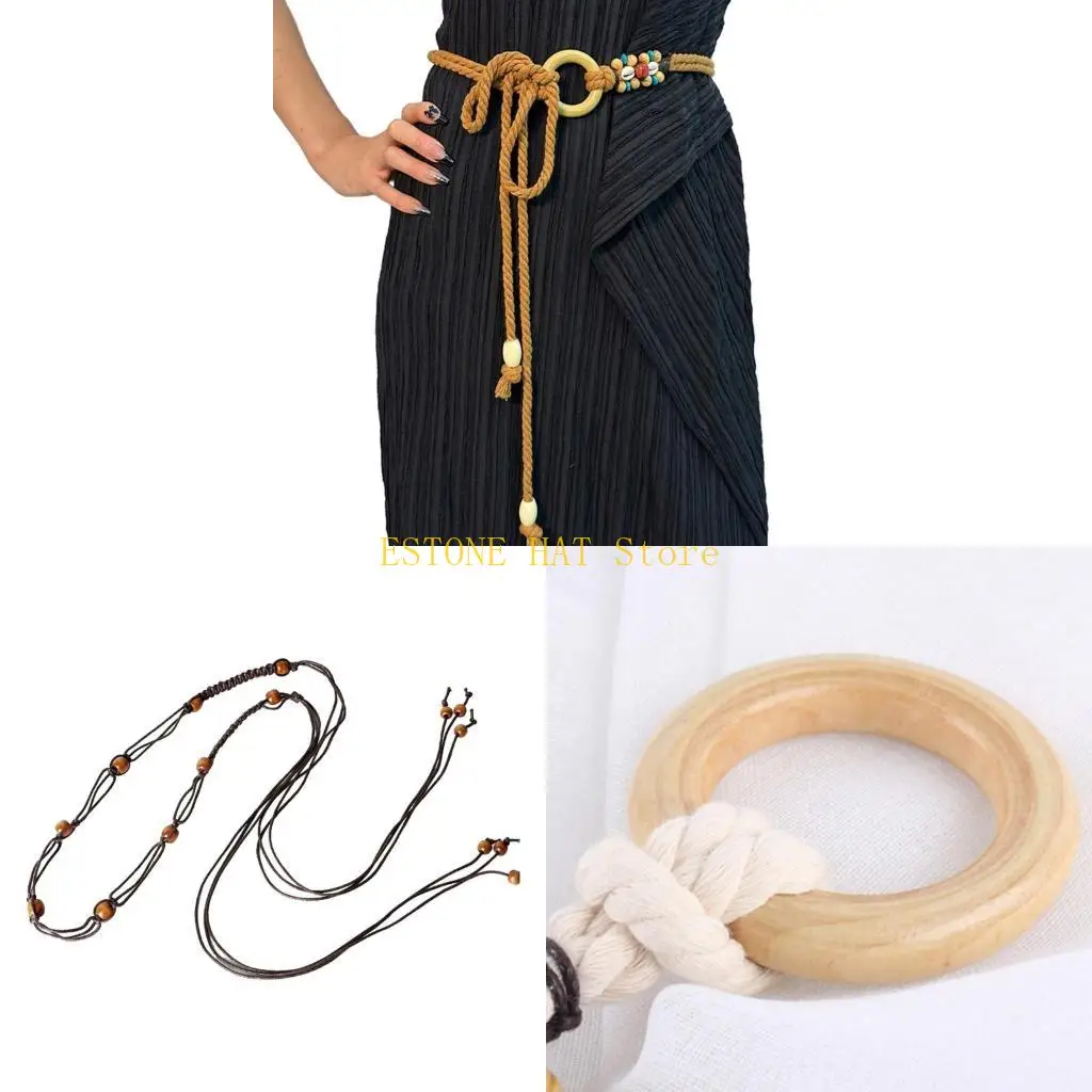 

49MF Ручная плетеная Женщины Женщины Пояс Винтаж тонкие богемные ремни Дизайнерский дизайнер многоотипных декоративных женщин.