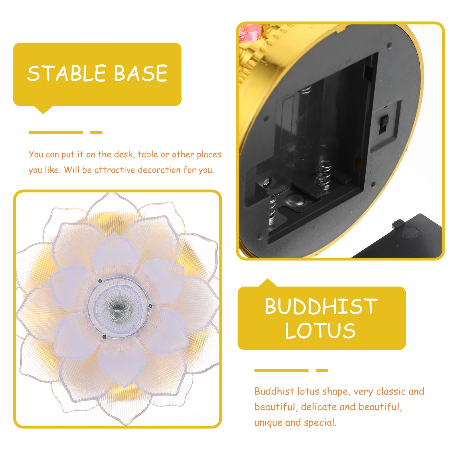 

LED Lotus Lamp Golden Tall USB LED Lights for Home Temple Decor Worship Table Accessories Random Style