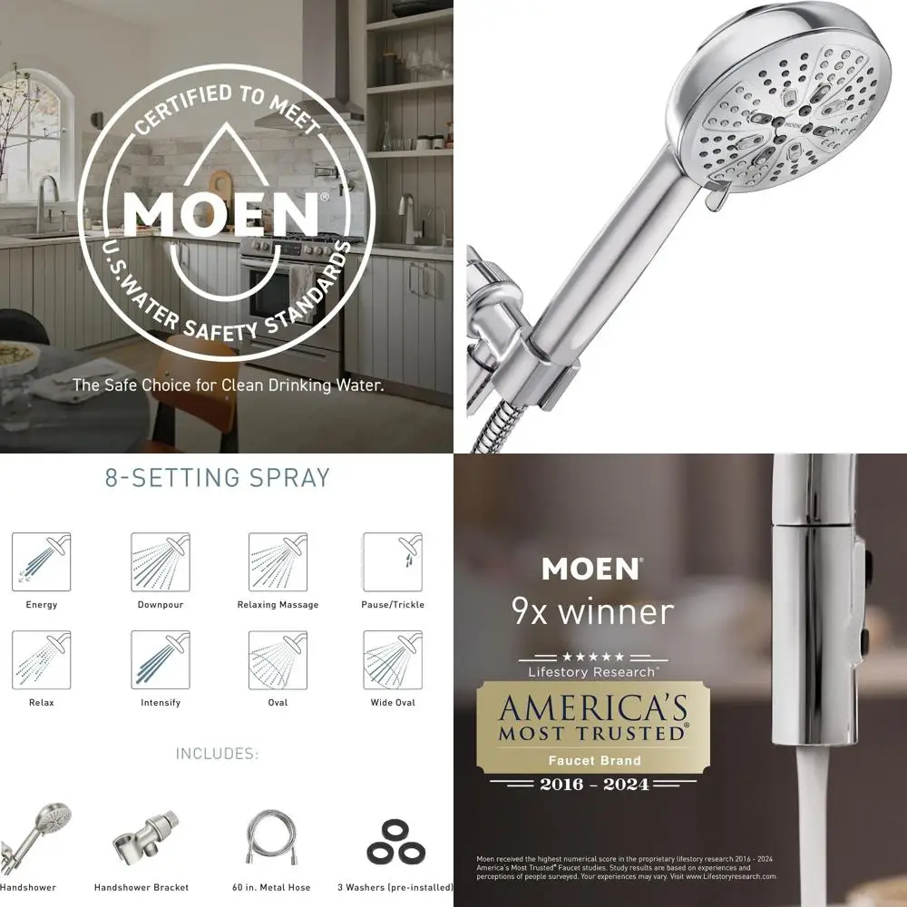 

High-Pressure Handheld Shower Head with 8 Settings, Chrome Finish, Model 200H0