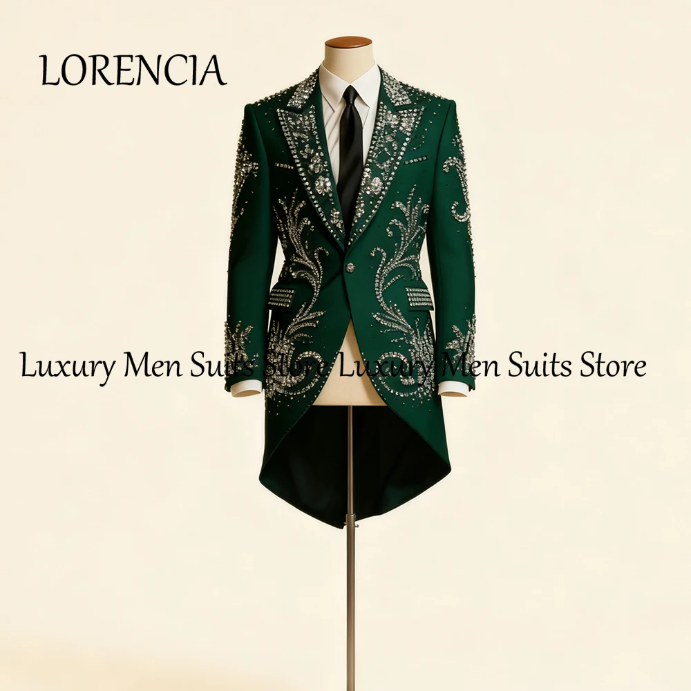 

Luxury Crystal Suits for Male 2 Pieces Long Jecket Tuxedos Set Wedding Party Outfits Customized Blazer Pants robe mariage femme