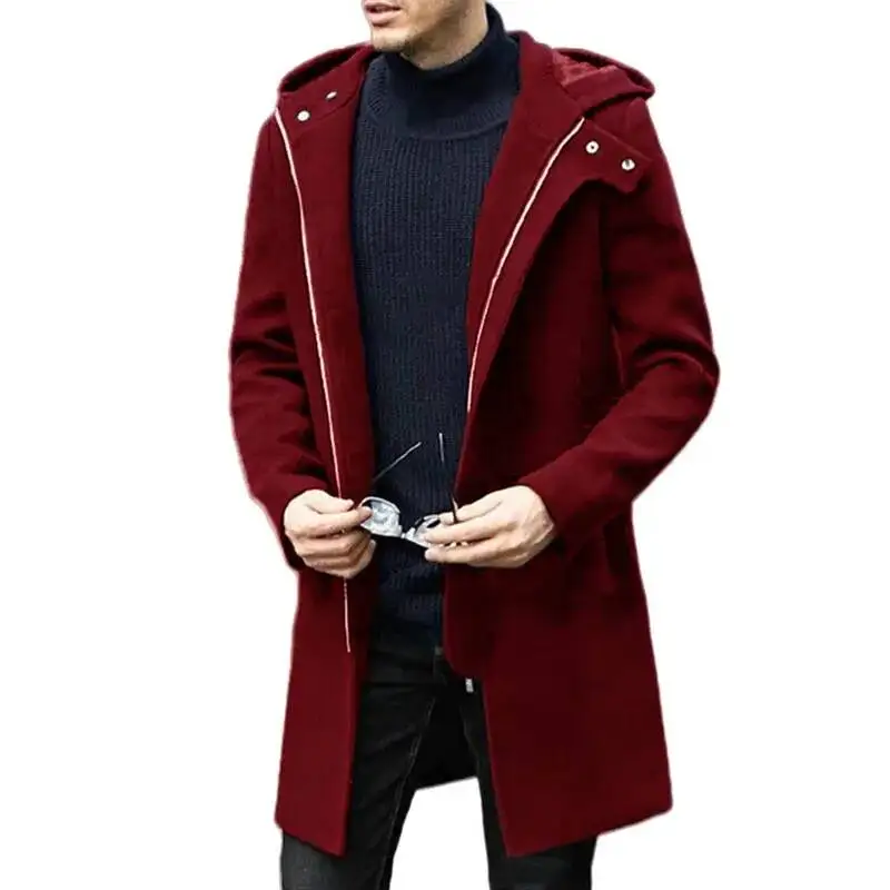 

2026 Autumn Winter Woolen Coat Casual Fashion Hooded Zipper Coats Mid-Length Men's Lining Clothing