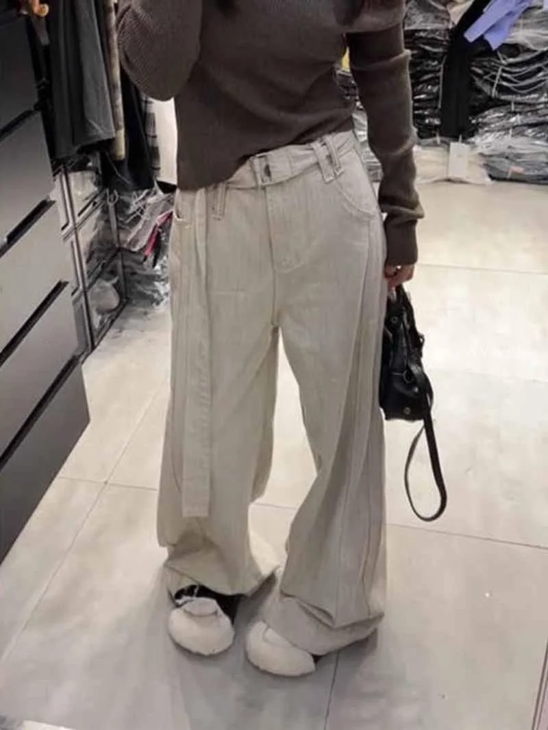 

Джинсы с высокой талией и прямыми штанинами, женские свободные длинные брюки, винтажный уличный стиль, сексуальный образ, универсальные джинсы из денима.