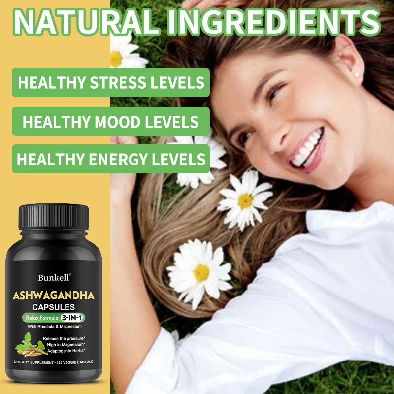 

3-in-1 Organic Ashwagandha Capsules 650 Mg,with Magnesium and Rhodiola Rosea Supplement,Boosts Energy and Stamina,Improves Mood