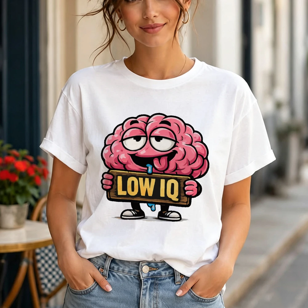 Low IQ Brain Dummy Graphic T Shirt Woman Self Deprecating Humor Meme Tee Summer Casual Home Weekend Top