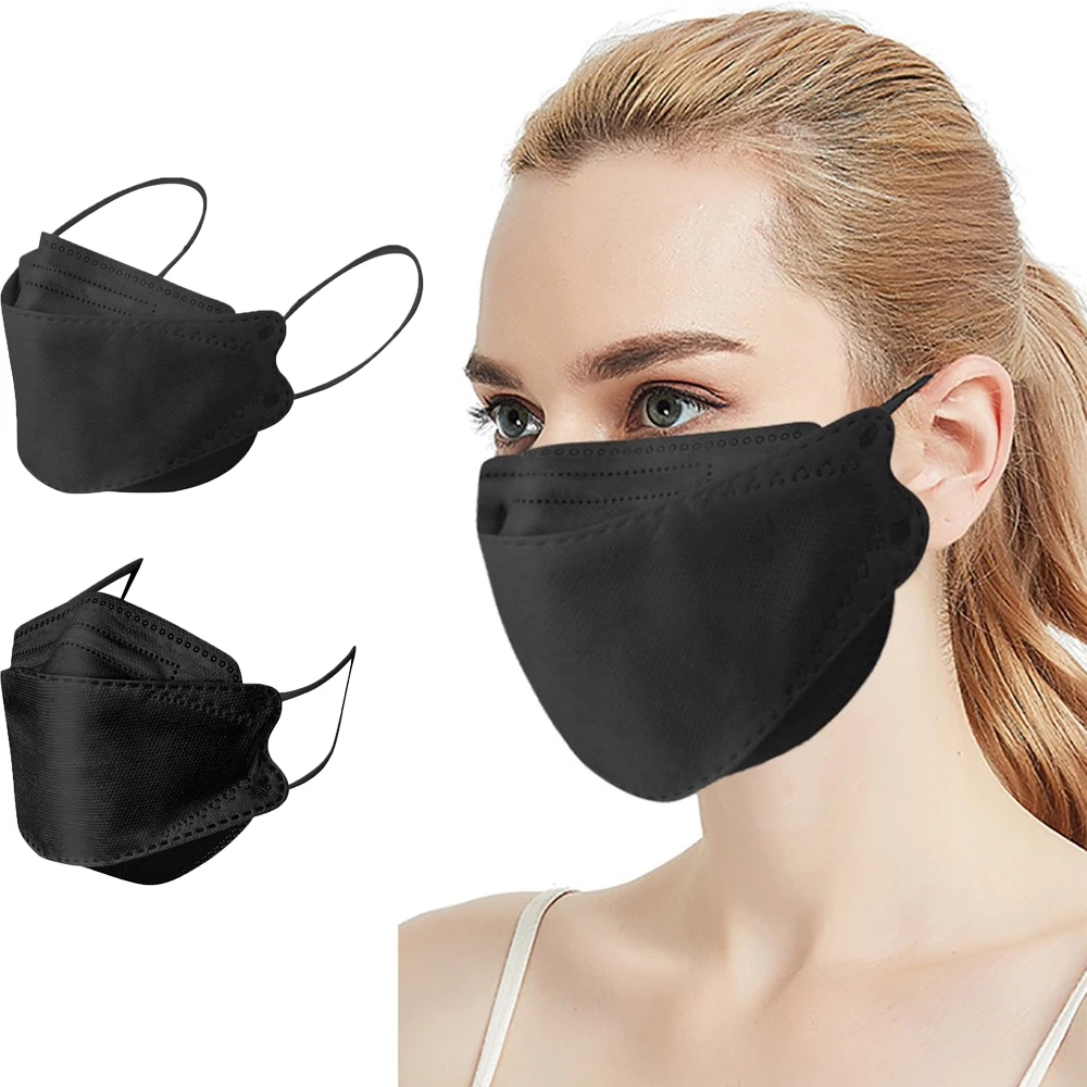 10-200PCS Fish-Shaped Adult Mask Fashion Black Elastic Band Earhook Masks Outdoor Droplet and Haze Prevention Dust-Proof Mask