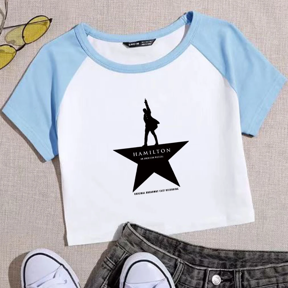 Hamilton An American Musical 2024 Super-short O-Neck Crop Tops Music Fans Gift T-Shirt Regular Girls Fashion Short Sleeves