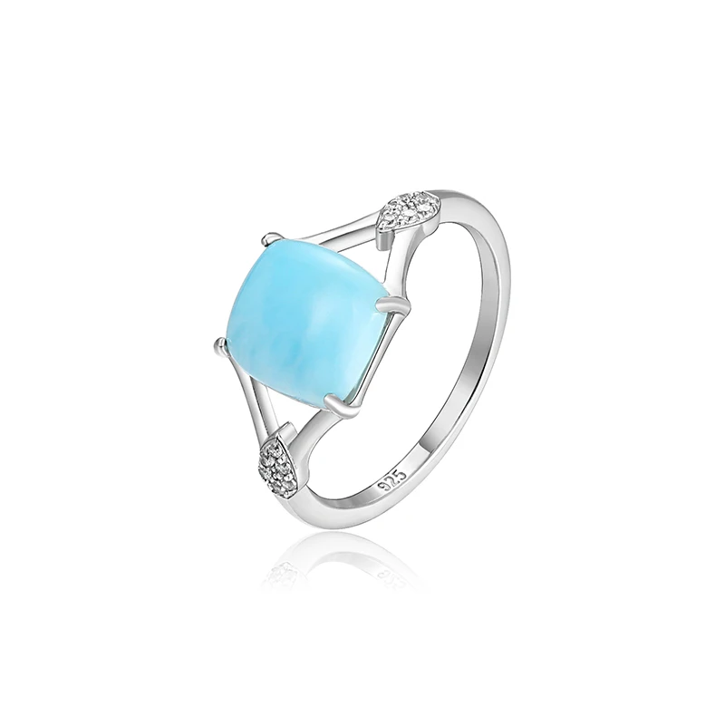 New Natural Gemstone Rings Larimar Rings 925 Sterling Silver Fashion Fine Zircon Jewelry for Girls Birthday Gift
