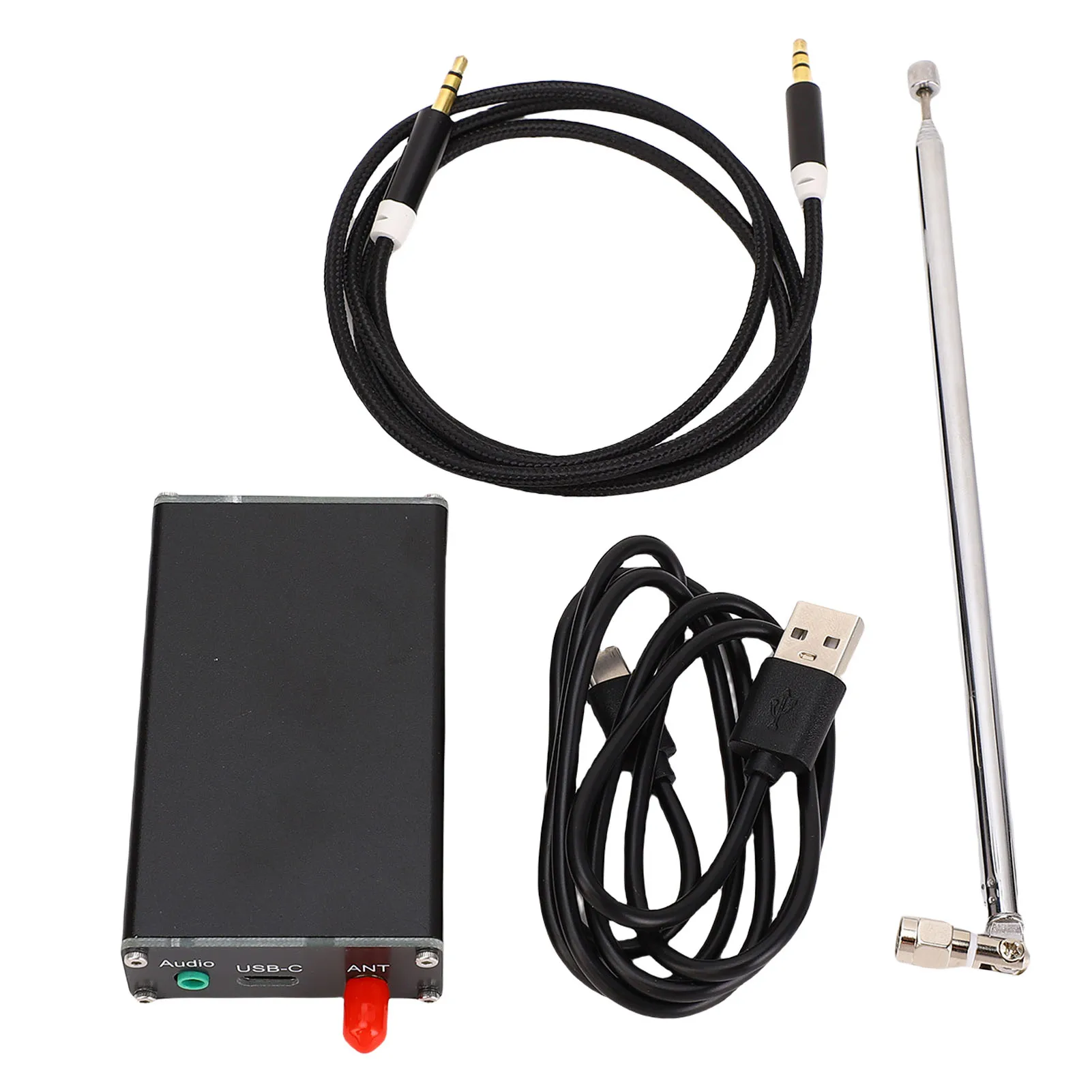 FM Broadcast Station Aluminum Alloy Casing LCD Digital Display 76-108MHz 2KM FM Transmitter with Cable for Audio Signal Device