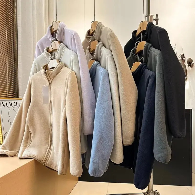 ex Thiened Fce Lined Stand Collar Lamb Fur Jaet Autumn Winter Warm Outerwear for Men And Women