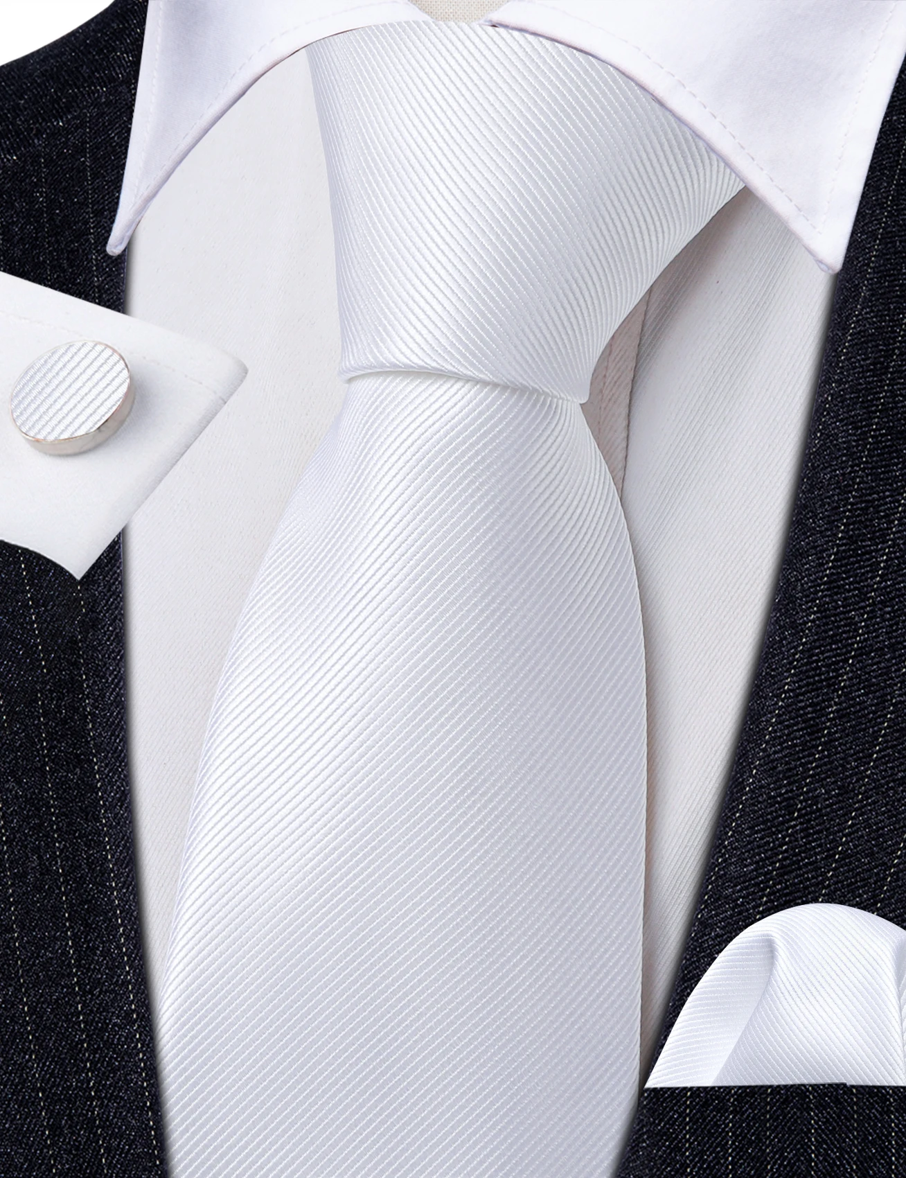 

Fashion Wedding White Men Tie New Silk Woven Necktie Handkerchief Cufflinks Sets Groom Business Party Gifts Barry.Wang LN-6480