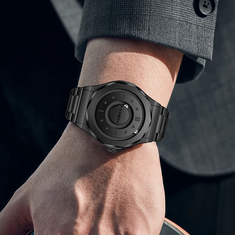FOXBOX 2025 Luxe Horloges Mannen Creatieve Scrollende Kralen Quartz Horloge LUIK Mode Waterdicht Stalen Heren Horloge Reloj Hombre
