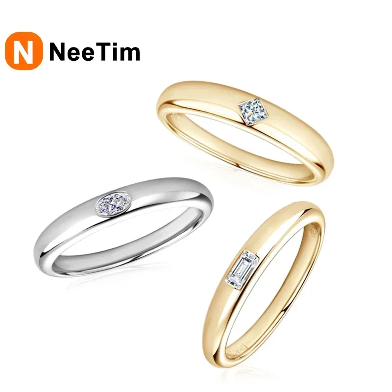 NeeTim Princess Oval Emerald Cut Moissanite Ring 925 Sterling Silver With Gold Plated Engagement Rings For Women Wedding Band