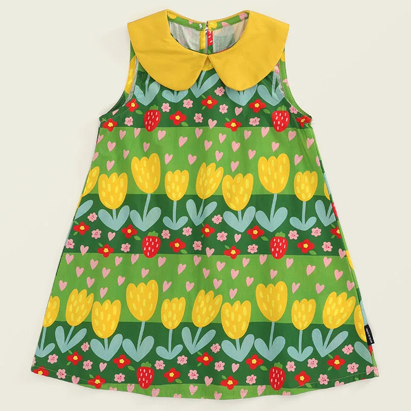

2025 Summer Toddler Girl Clothes Korean Fashion Cartoon Cute Flowers Print Sleeveless Little Princess Dress Kids' Dresses B075