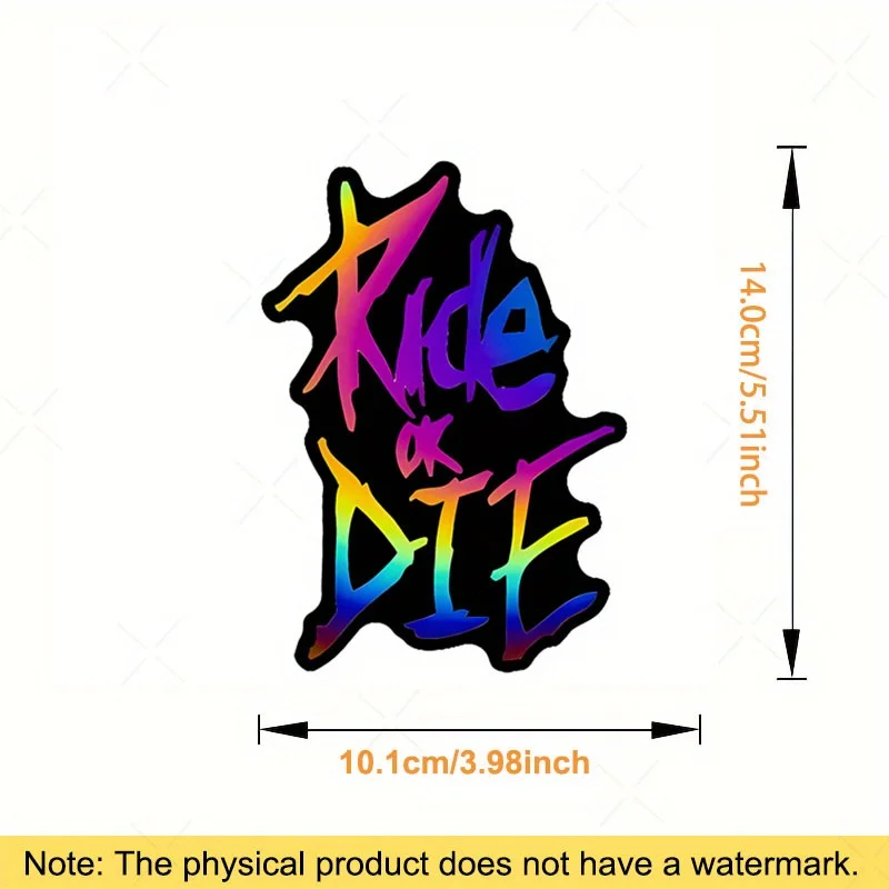 Ride Or Die Motorcycle Sticker 2D Flat PET Vinyl Decal Waterproof Helmet Bike MTB Frame Rainbow Graphic Rider Text