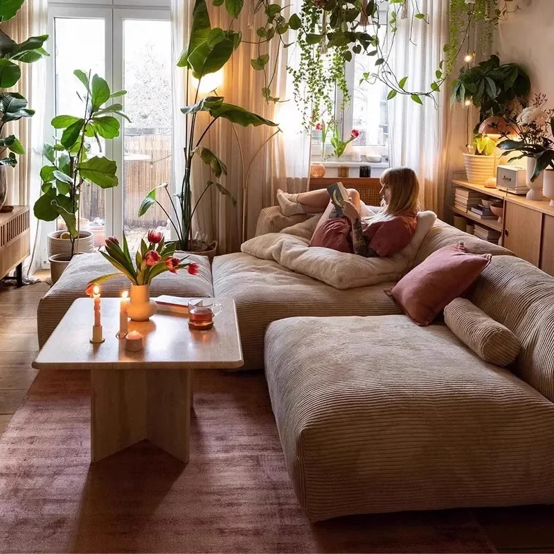 Modular Corduroy Fabric Sofa with Solid Wood Frame Minimalist Living Room Furniture Simple Home Decor