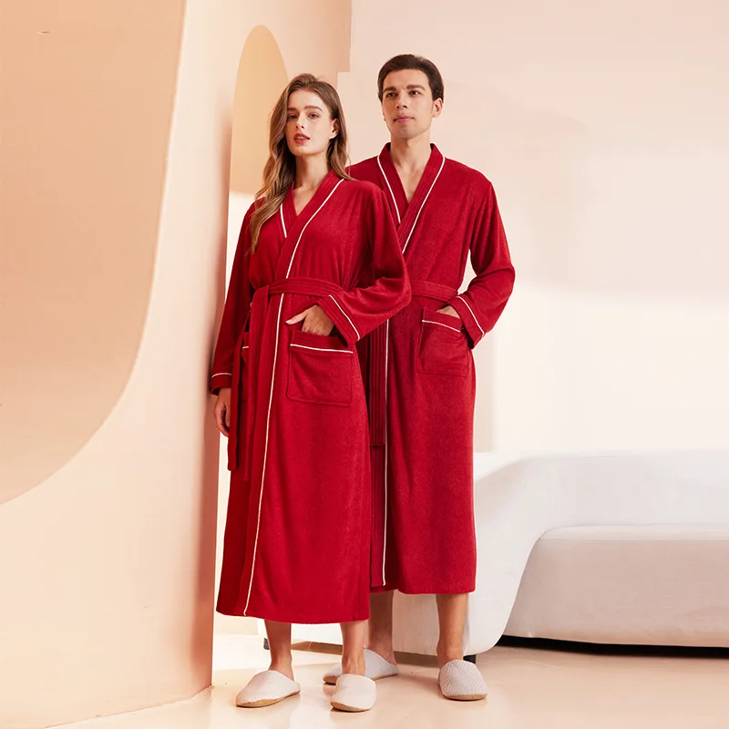 

Long Sleeve Cotton Terry Bathrobe Men Women Couple Nightgown Hotel Bathrobes Spring Autumn Bath Robes Sleepwear Nightwear