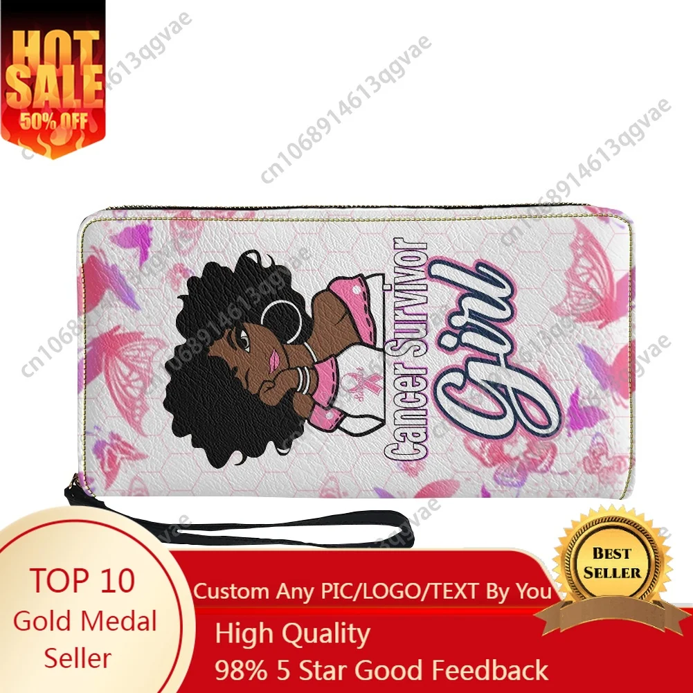 

Cancer Survivor Breast Cancer Custom Purse Mens Womens Teenagers Zipper Long Wallets Double Print Portable Wallet Gift Bag