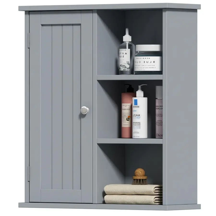 

Bathroom Wall Cabinet, Medicine Cabinet with Door and 3 Open Shelves, Wall Mounted Storage Organizer for Bathroom, Kitchen, Liv