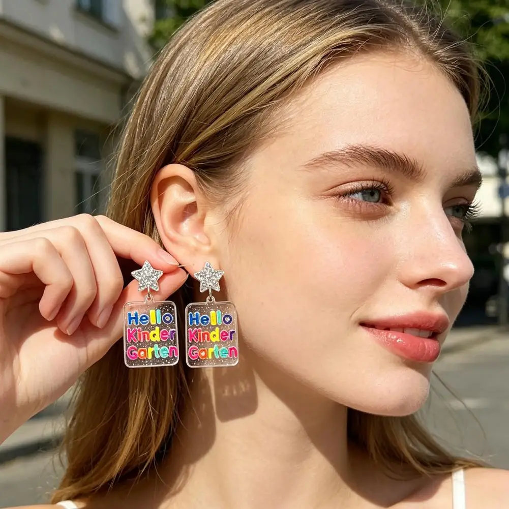 Back to School Jewelry Colorful Acrylic Letter Earrings Back to School Dangle Drops First Day Teacher Appreciation for Teachers