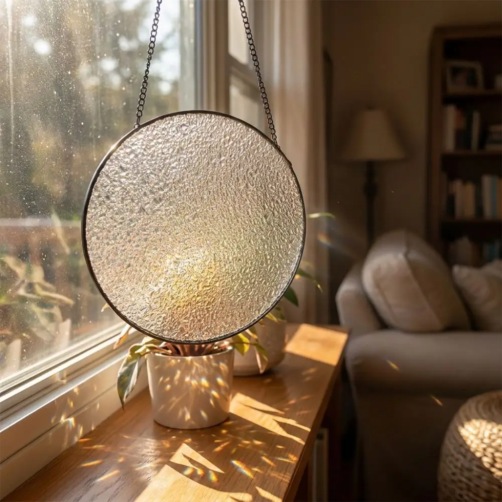 Round Blank Textured Glass Sun Catcher DIY Art Painting Metal Wrapped Edge Suncatcher Home Decor Hammered Glass Surface