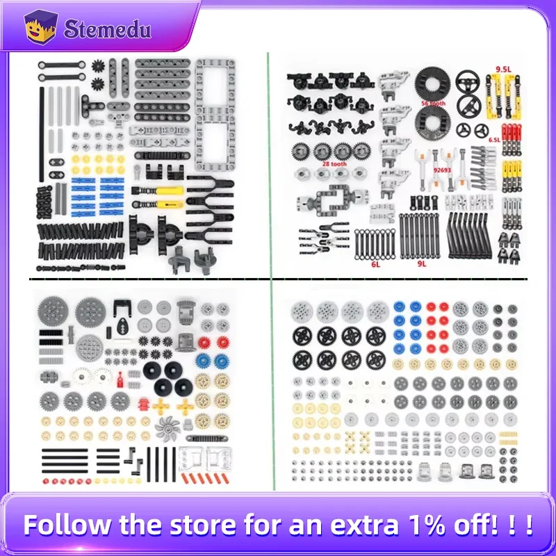 เทคโนโลยีระบบกันสะเทือน Perforated Building Blocks Hole ARM Beam PIN ผสมเกียร์นิวเมติกชุด MOC DIY อิฐประกอบชิ้นส่วนของเล่น