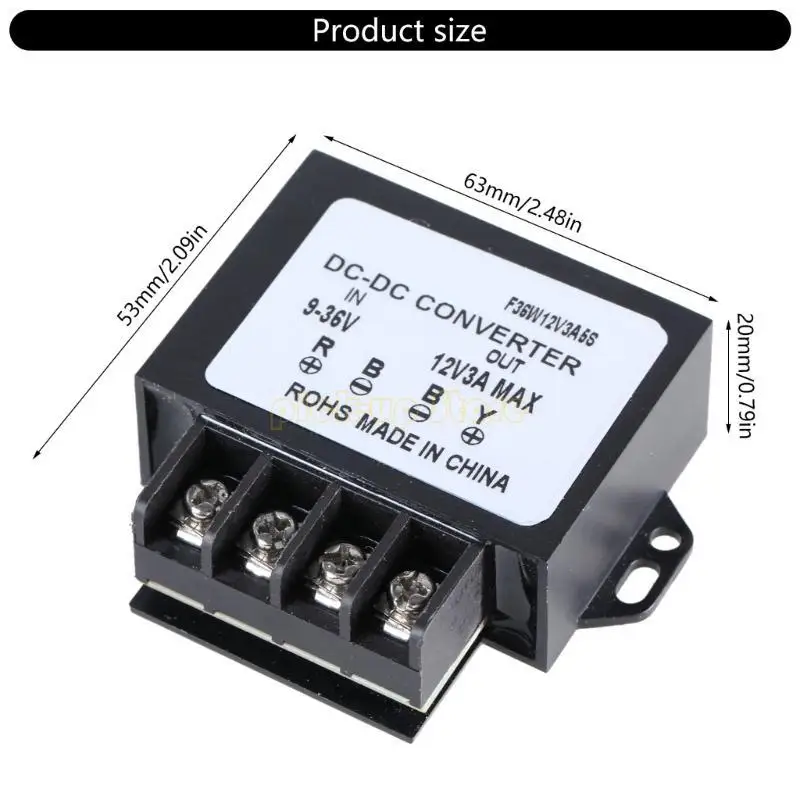 وحدة محول الجهد Q5WA مقاوم للماء DC9V-36V إلى 12V3A محول إمدادات الطاقة لمحول إضاءة السيارات 12V وإضاءة LED