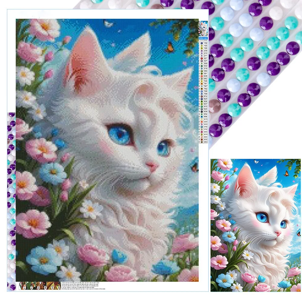 Diamond Cute Mosaic Cats And Flowers Painting 5D Kits Playing On The Grass Full Drills DIY Embroidery Cross Stitch Decor Picture