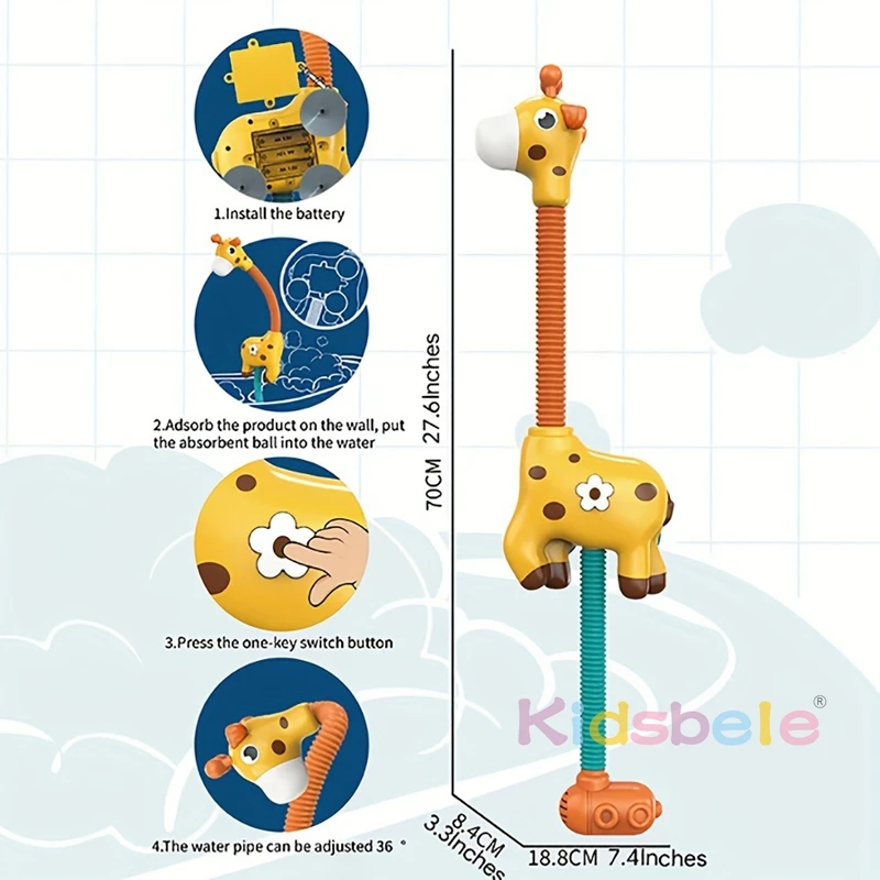 Petite girafe jet d'eau électrique, arroseur Squ343, jouets d'aspiration parfaite pour bébé, jouets de baignoire et de bain, 1 pièce