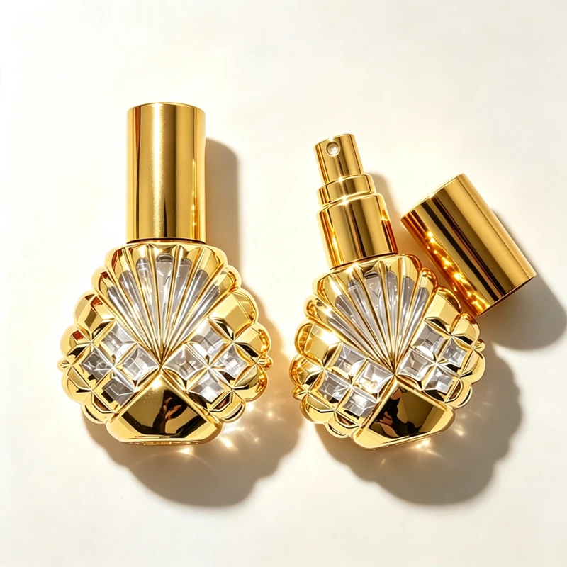15ML Glass Spray Perfume Bottle Mini Shell Shape Bottle Empty Cosmetic Alcohol Container Mist Atomizer Travel Simple Sprayer