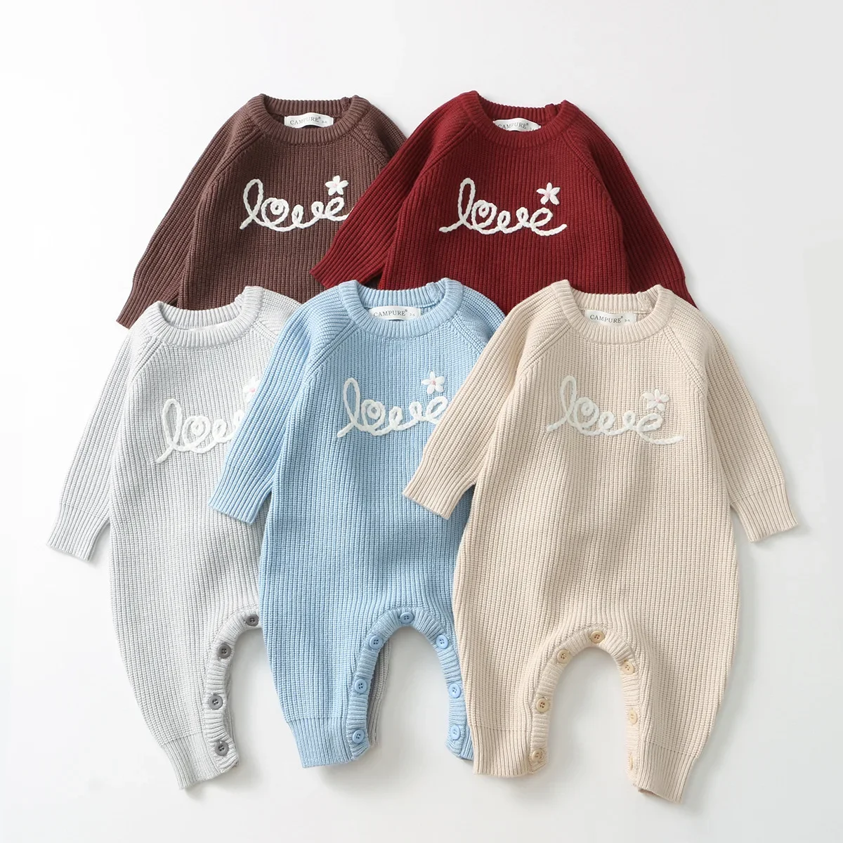 

0-3Y Newborn Baby Knitted Romper Love Embroidery Infant Girls Boys Jumpsuit Knit Onesie Soft Comfortable Newborn Casual Outfit