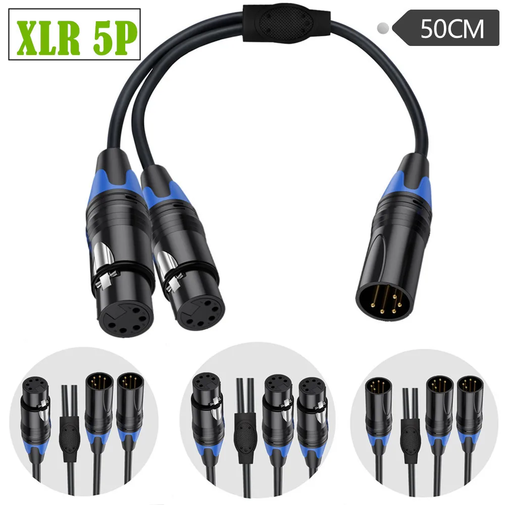Cable Divisor XLR de 5 Pines, 1 Hembra a 2 Machos, 5 Pines XLR DMX512, Divisor de Señal de Luz de Escenario, Divisor de Audio Profesional para DJ, Escenario y Estudio