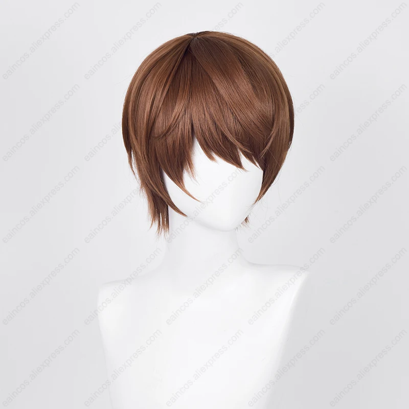 Anime Yagami Wig Cosplay ringan 30cm rambut pendek coklat tua Wig sintetis tahan panas